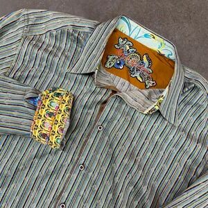 Robert Graham Striped Button‎ Up Shirt Mens XL Multicolor Paisley Cuff